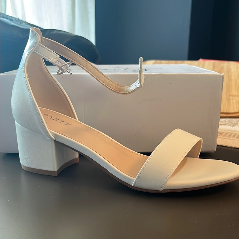 Party Time Formals White Heels with Block Heel